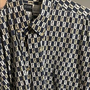 Navy and Cream Golf Patterned Men's Shirt🏌🏽